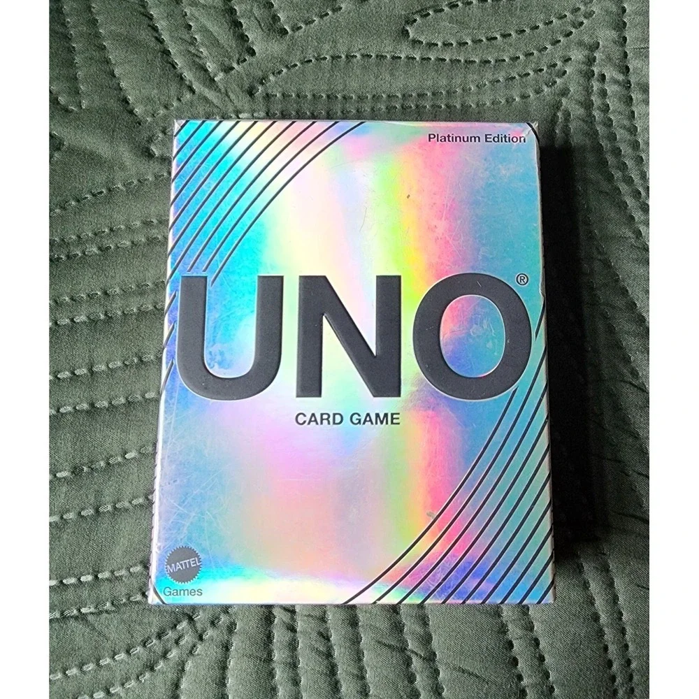 UNO Mattel UNO Platinum Edition Card Game Premium Holographic Foil Cards